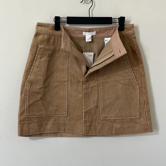 NEW H&M Tan Corduroy Ribbed Mini Skirt Size 10 - Picture 3 of 7